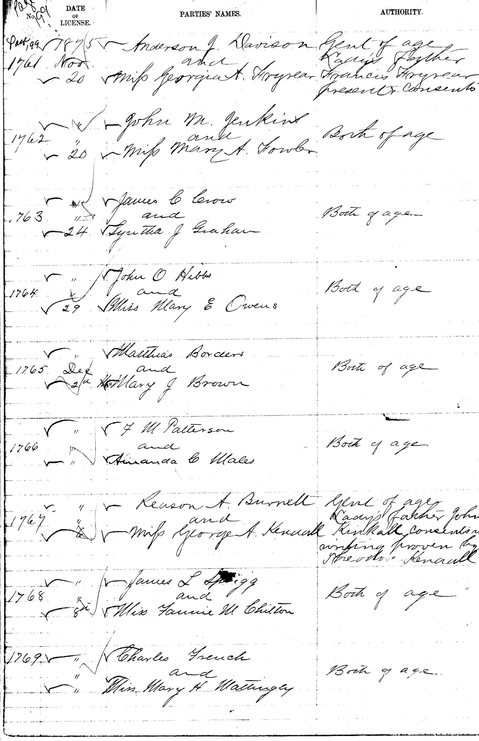Marriage Register — Anderson J. Davison and Miss Georgia A. Fryrear, 1895