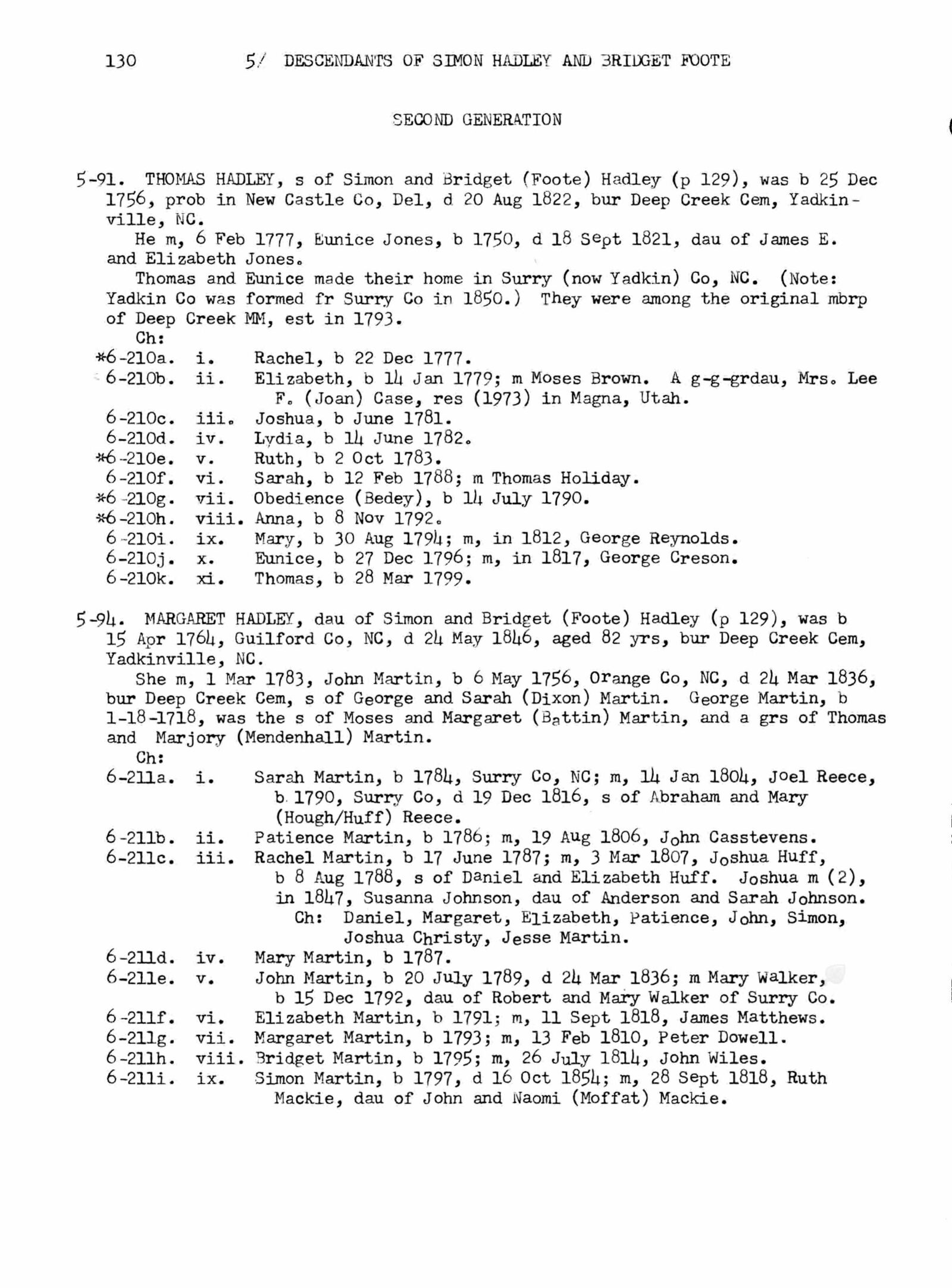 Descendants of Simon Hadley and Bridget Foote — Page 130