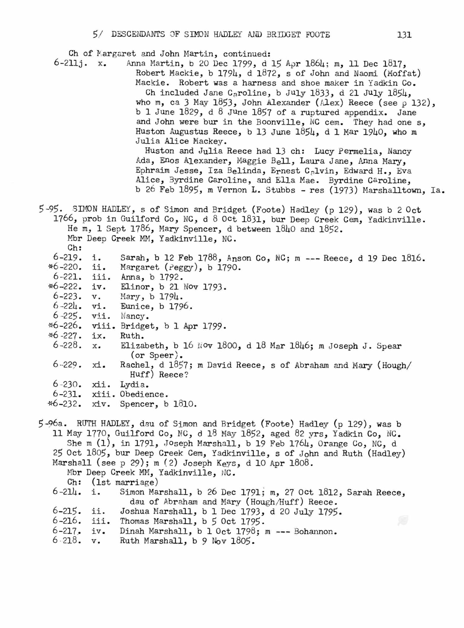 Descendants of Simon Hadley and Bridget Foote — Page 131