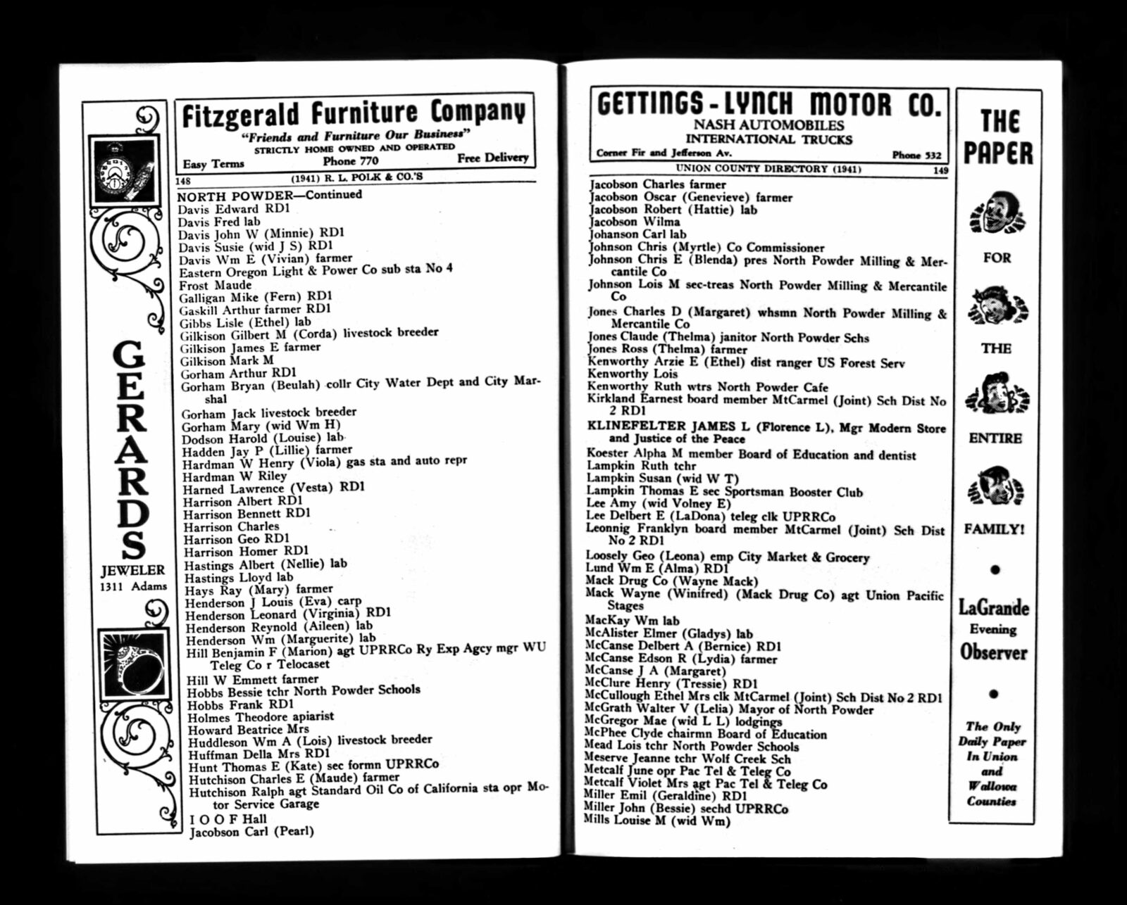 1941 Union County Directory — McCanse and Area Residents