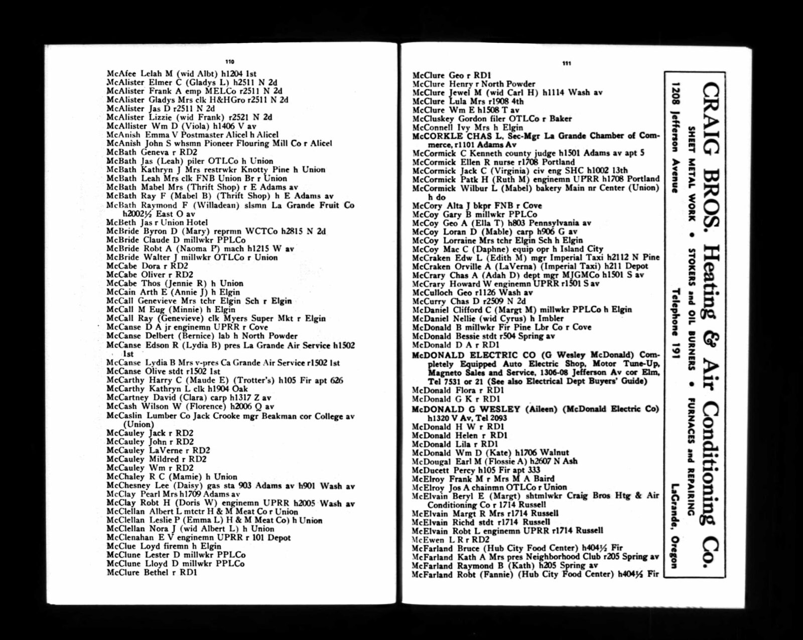 Union County Directory — Mc- Surnames Page (year uncertain)