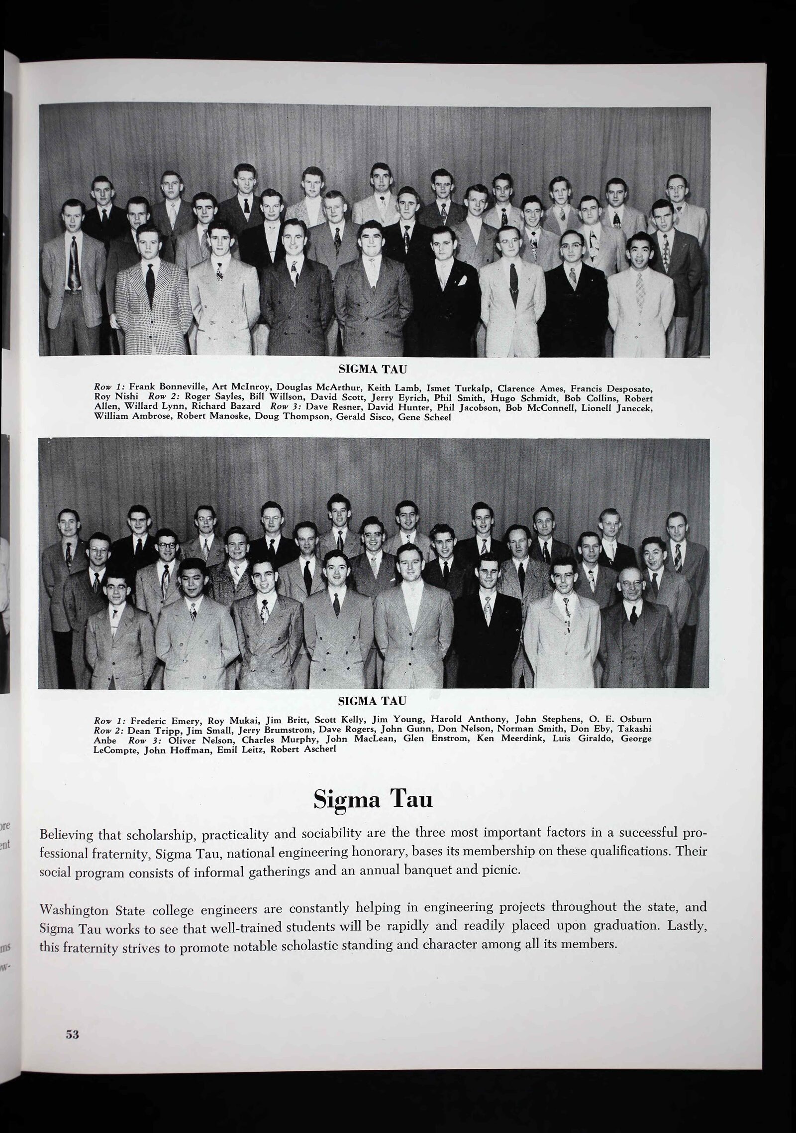 Sigma Tau Engineering Honorary — Washington State College Chinook, 1951 (p. 53)